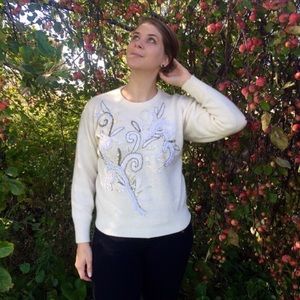 Cervelle Winter Sweater Wool Angora Blend Vintage Small Christmas 80s 90s Beaded